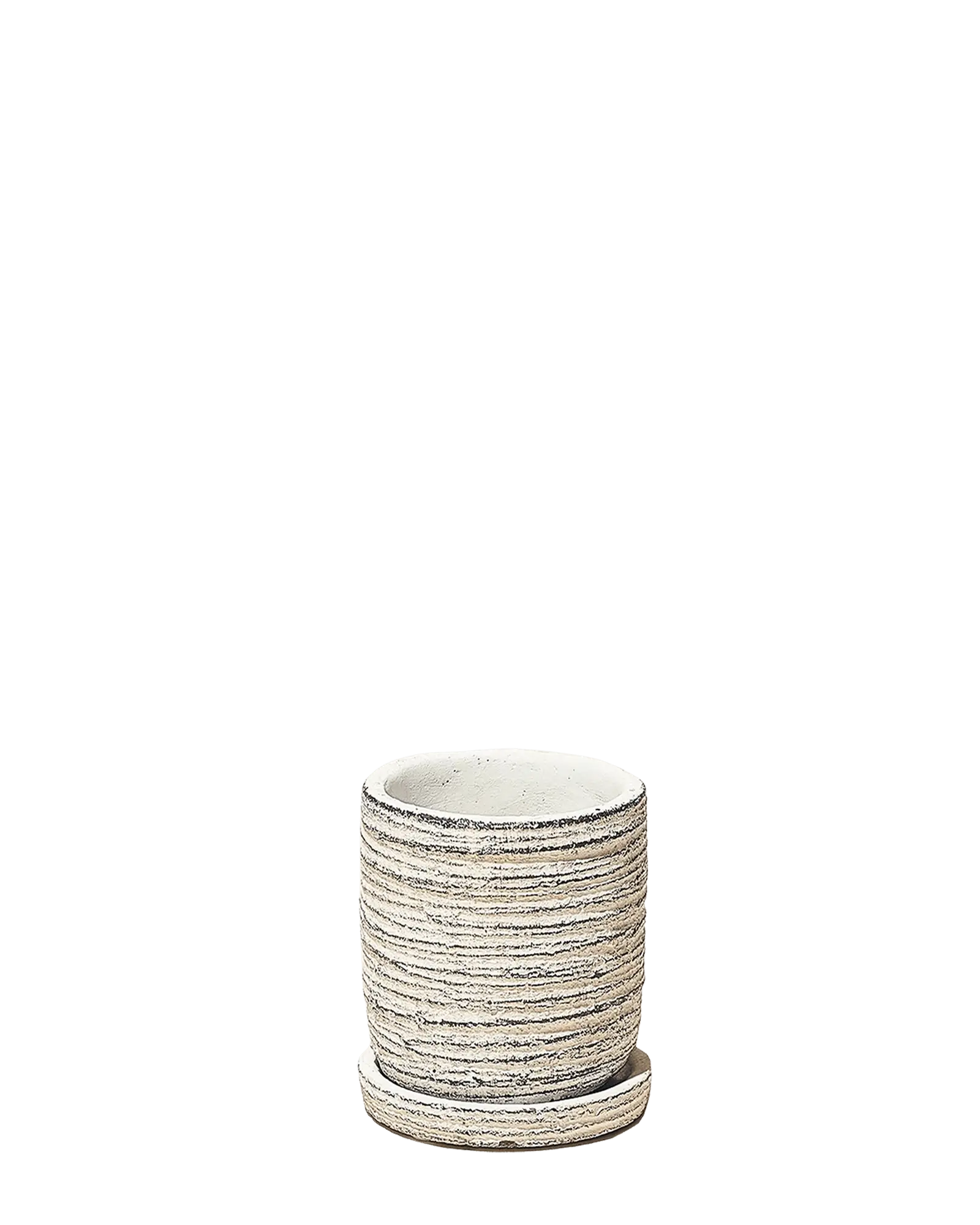 Chive Paul cream ribbed ceramic small plant pot with drainage hole and saucer.