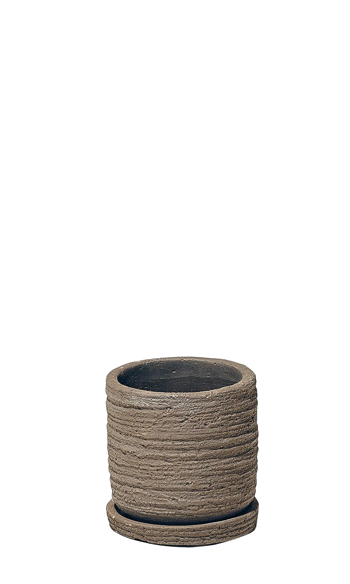 Chive Paul mocha ribbed ceramic small plant pot with drainage hole and saucer.
