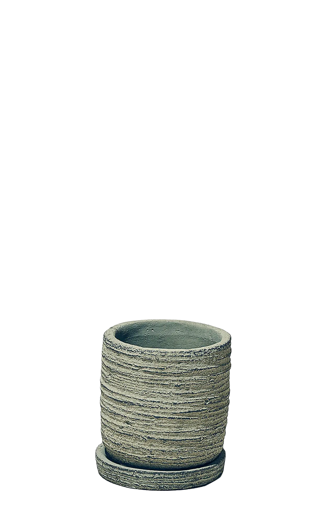 Chive Paul sage ribbed ceramic small plant pot with drainage hole and saucer.
