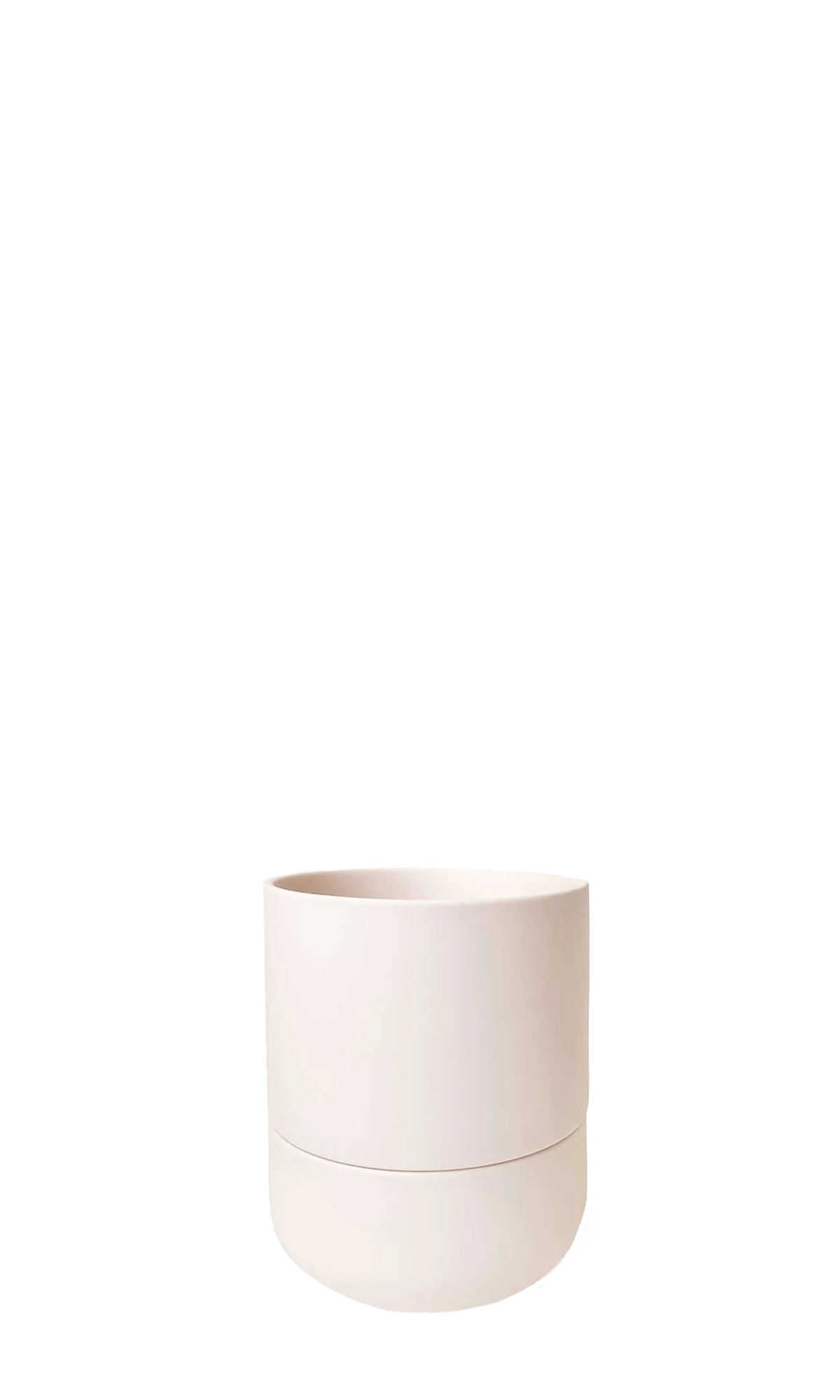 Chive Ryan blush pink ceramic self-watering plant pot with drainage hole and detachable saucer.