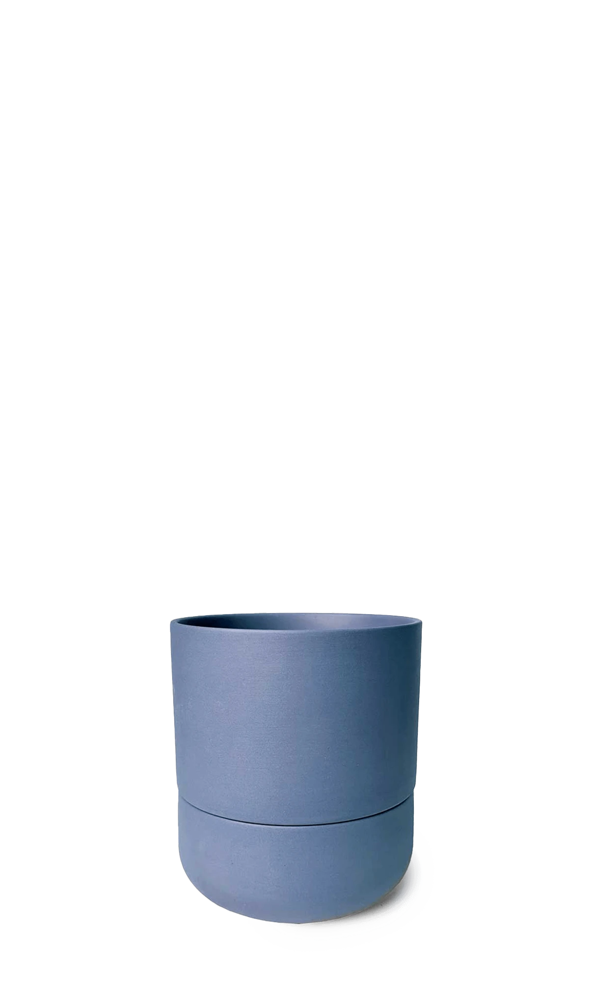Chive Ryan dark blue ceramic self-watering plant pot with drainage hole and detachable saucer.