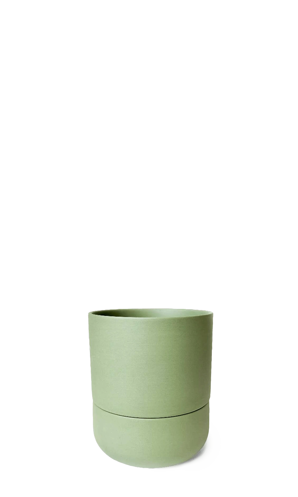 Chive Ryan olive ceramic self-watering plant pot with drainage hole and detachable saucer.