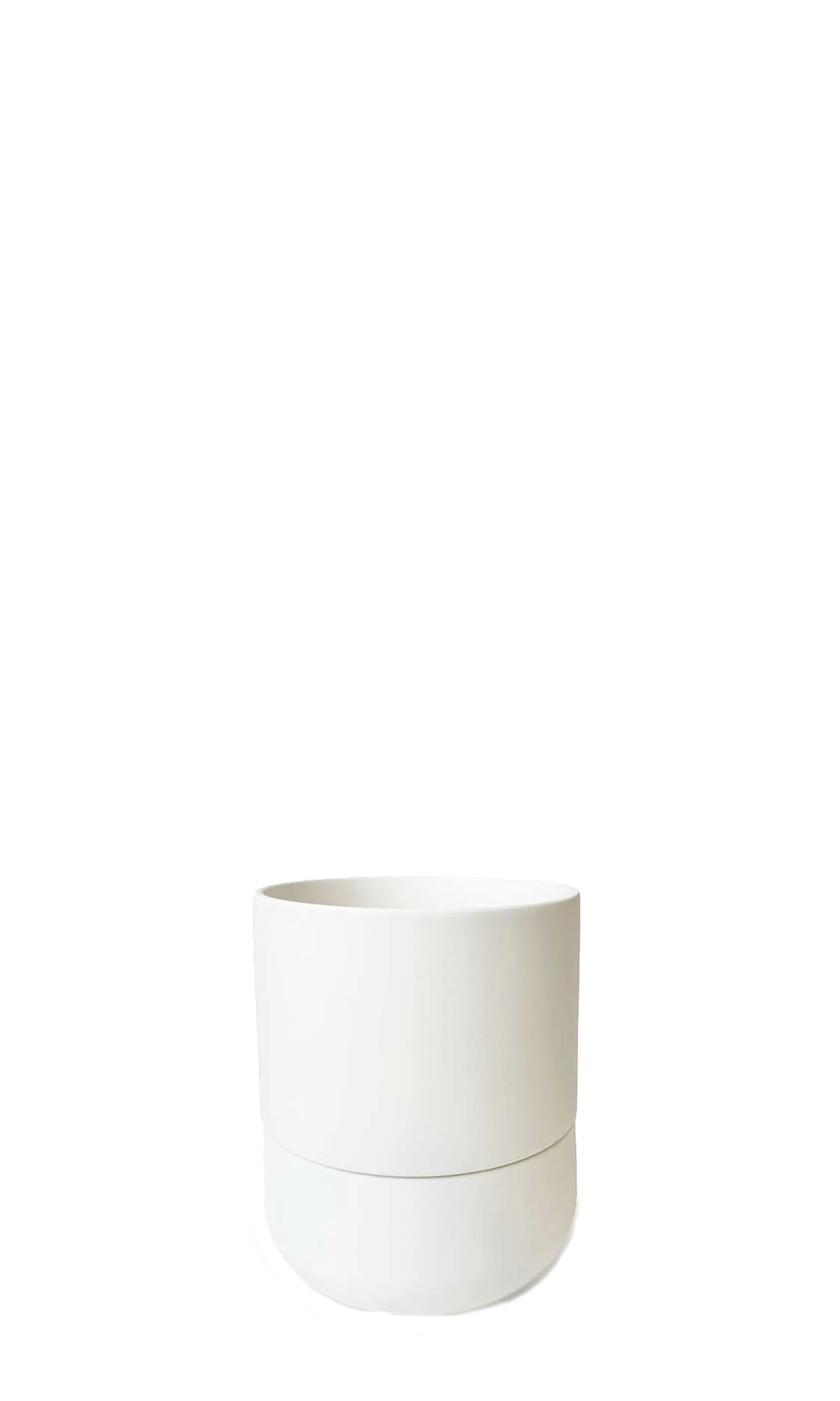 Chive Ryan white ceramic self-watering plant pot with drainage hole and detachable saucer.