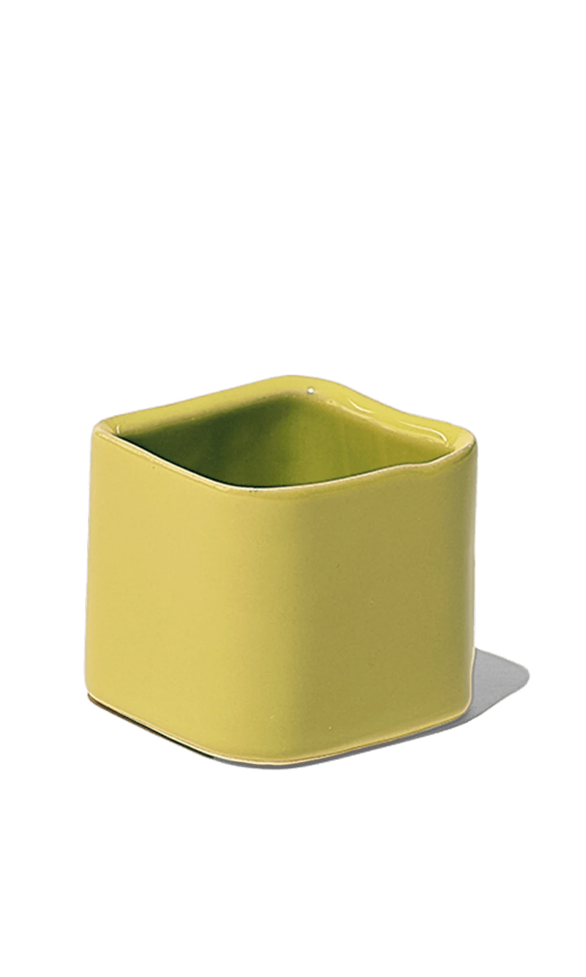 Chive Svek Mustard Green color fully glazed ceramic planter with no drainage.