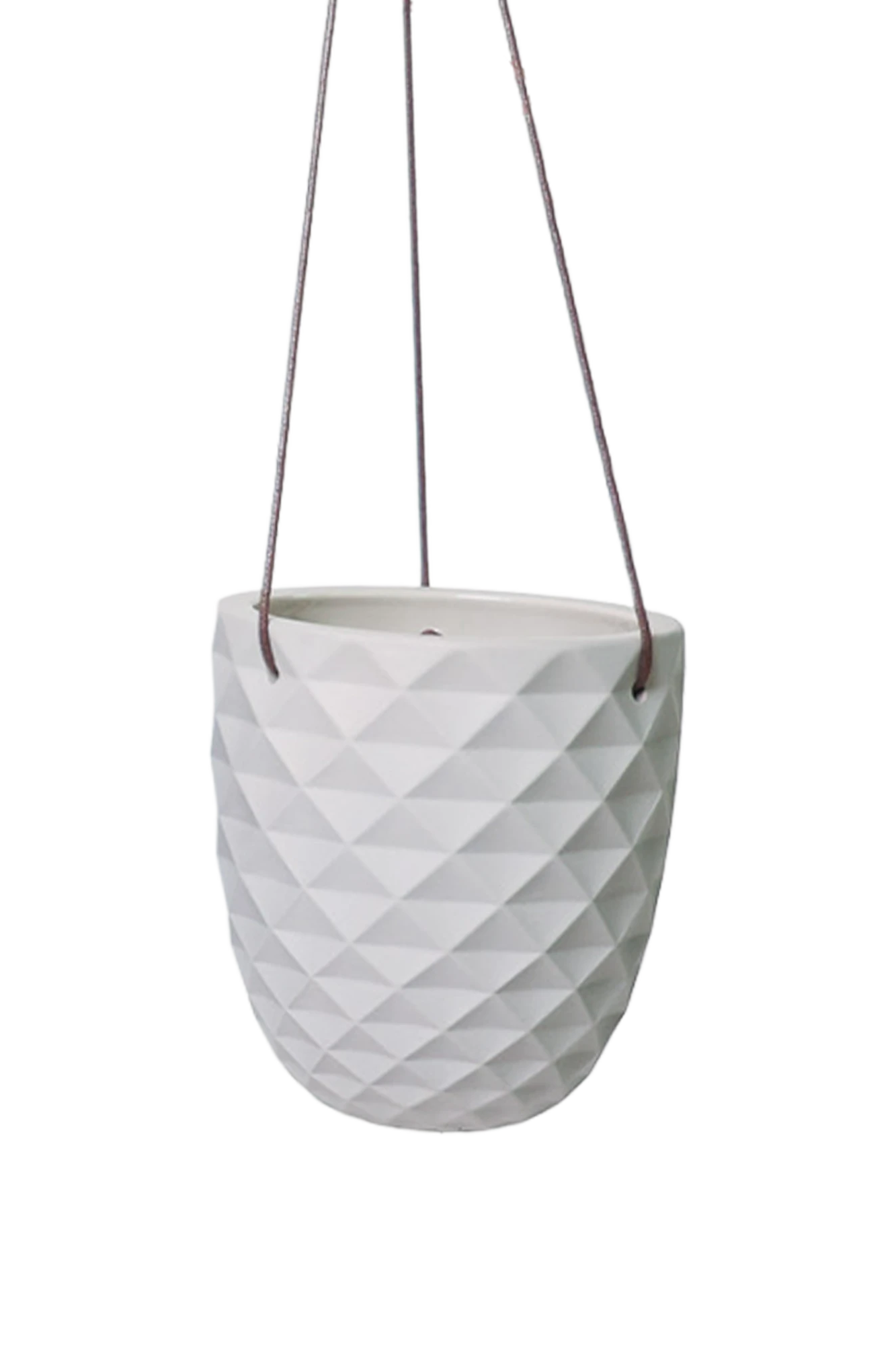 Chive Thimble light grey porcelain hanging planter with no drainage and matte finish.