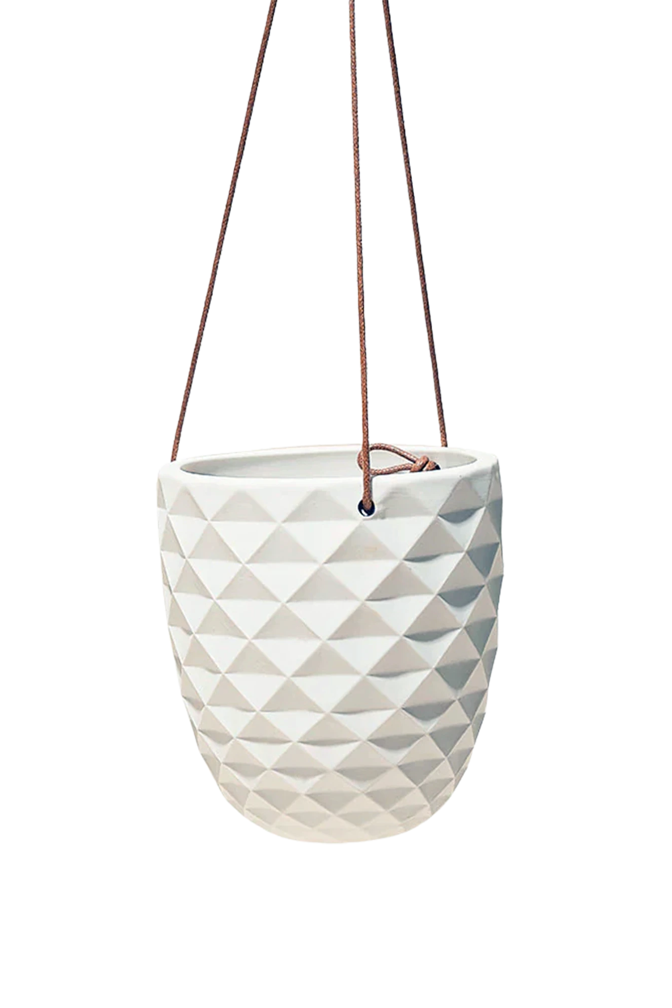Chive Thimble white porcelain hanging planter with no drainage and matte finish.