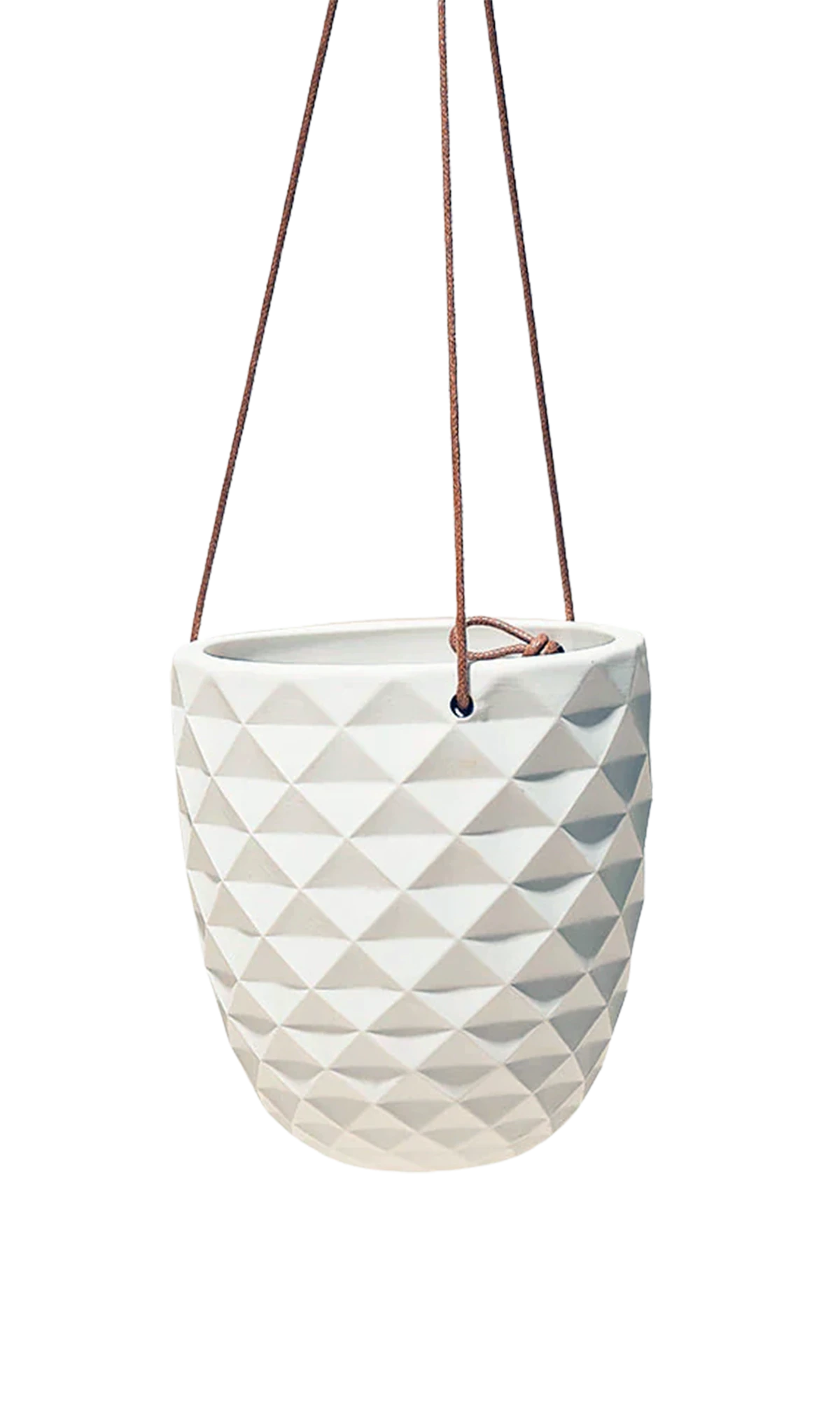 Chive Thimble white porcelain hanging planter with no drainage and matte finish.