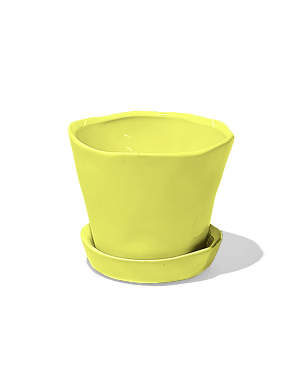 Chive Tika green sheen ceramic small plant pot with drainage hole and detachable saucer.