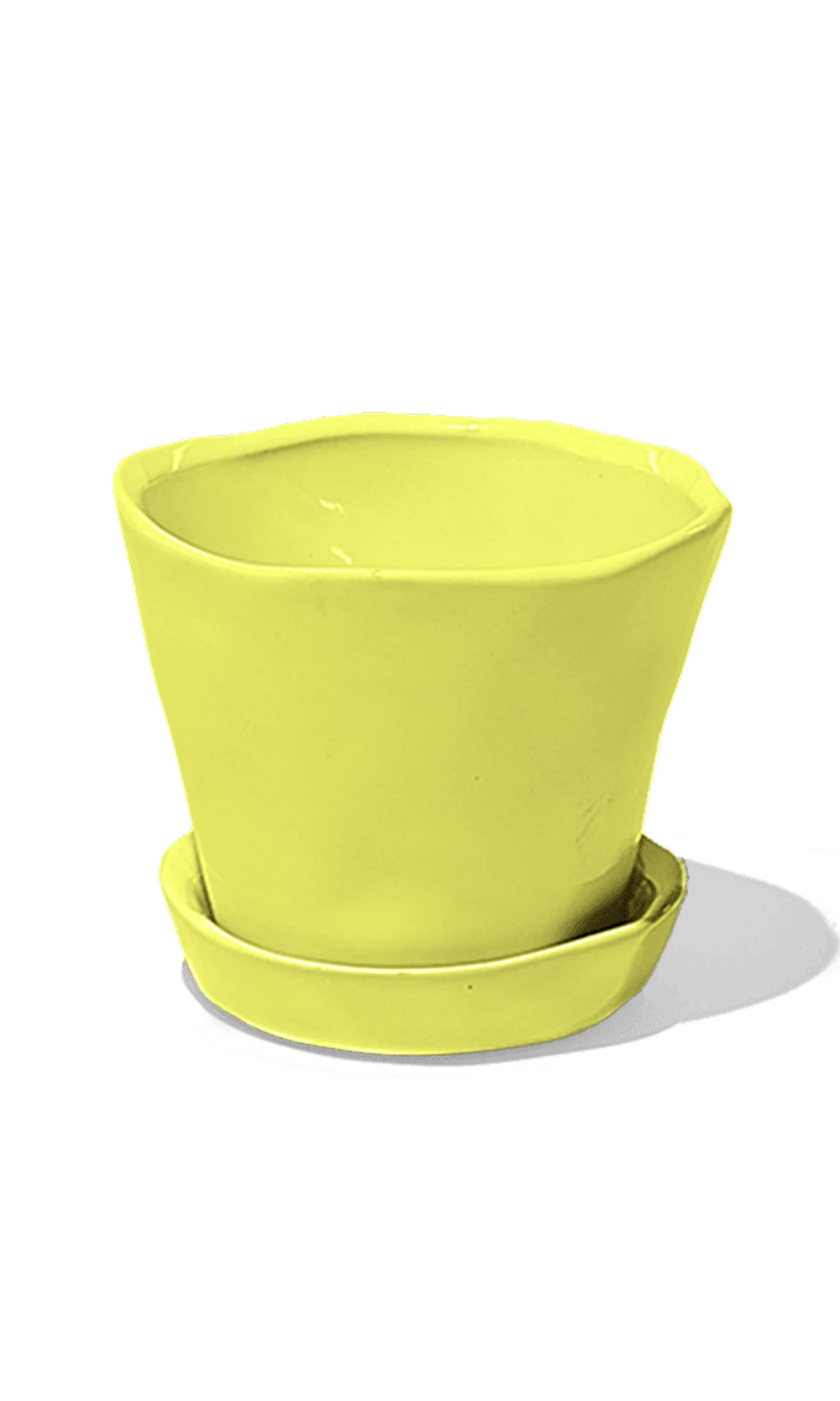 Chive Tika green sheen ceramic small plant pot with drainage hole and detachable saucer.