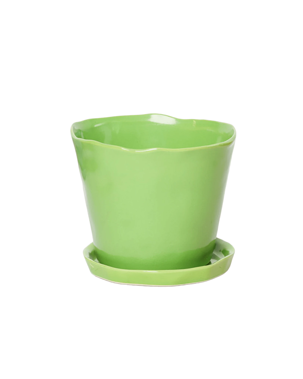 Chive Tika greenery ceramic medium plant pot with drainage hole and detachable saucer.