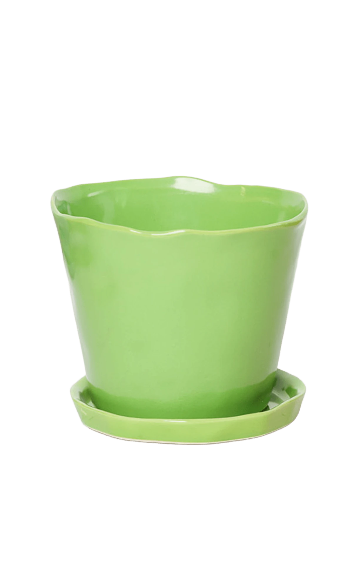 Chive Tika greenery ceramic medium plant pot with drainage hole and detachable saucer.