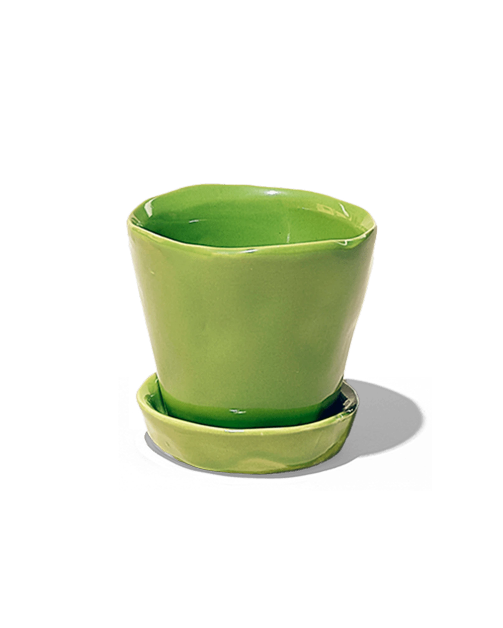 Chive Tika greenery ceramic small plant pot with drainage hole and detachable saucer.