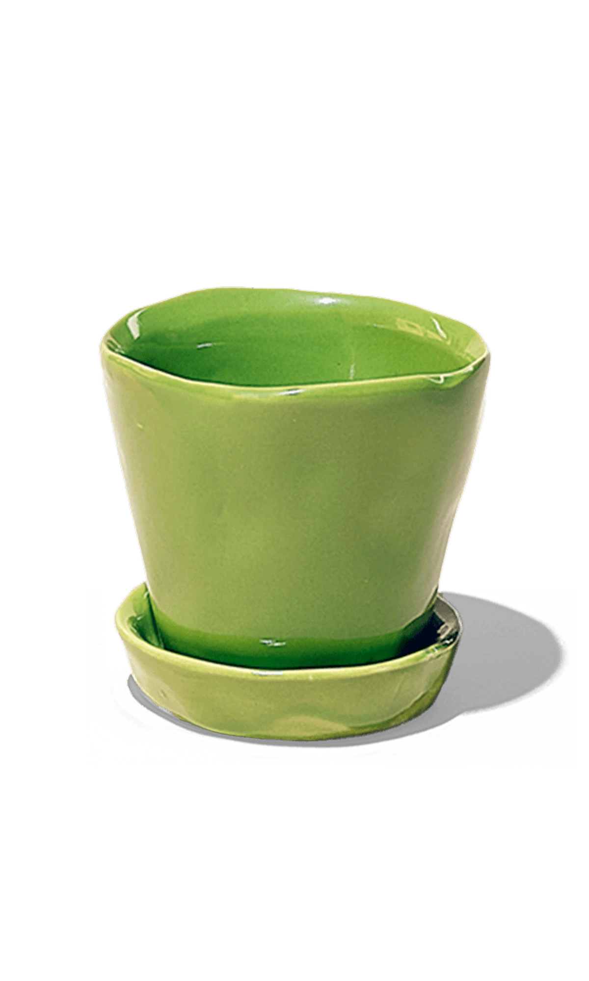 Chive Tika greenery ceramic small plant pot with drainage hole and detachable saucer.