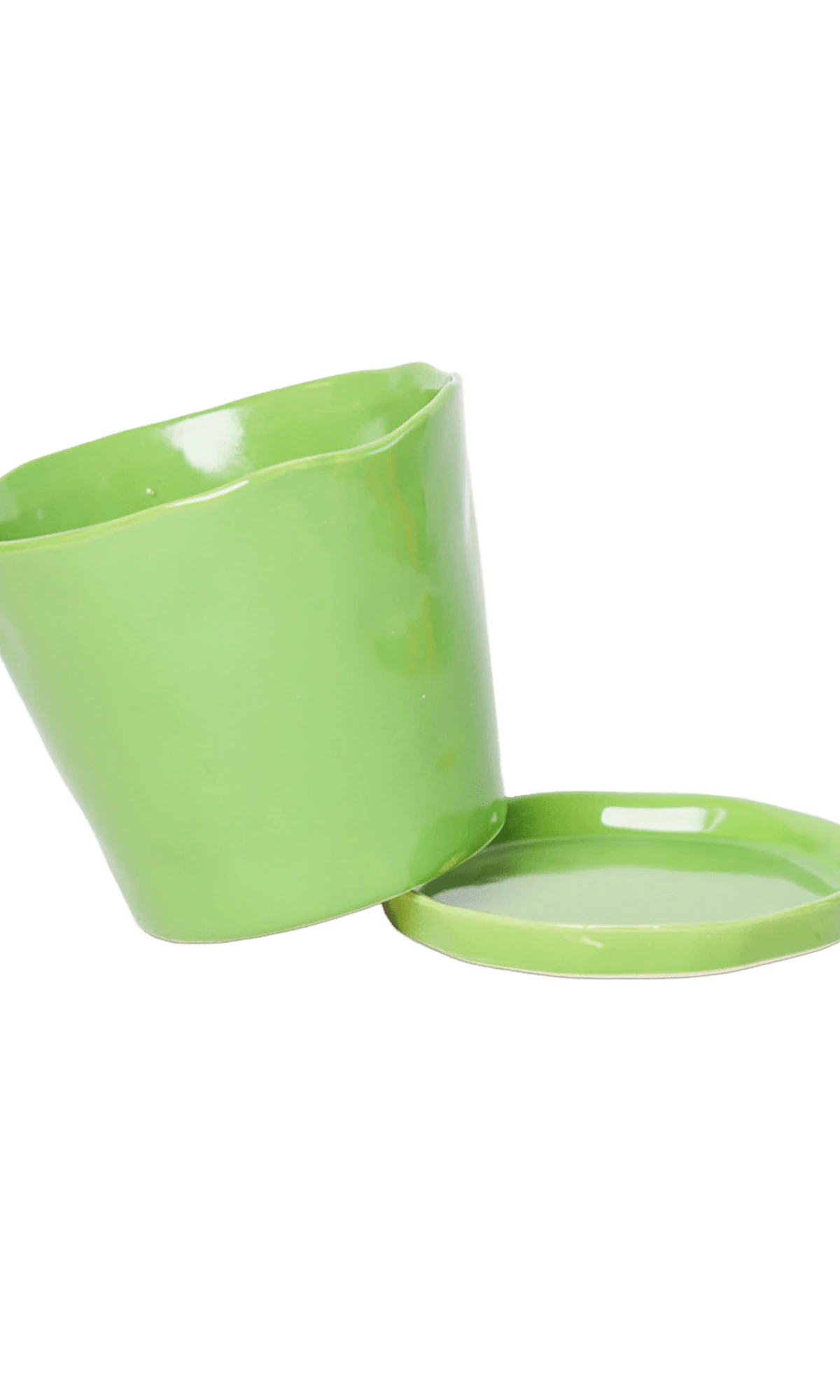 Close-up of the detachable saucer and drainage hole on a Chive Tika greenery ceramic pot.