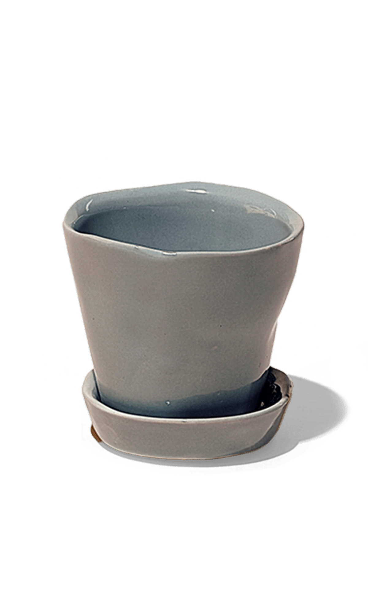 Chive Tika medium grey ceramic small plant pot with drainage hole and detachable saucer.
