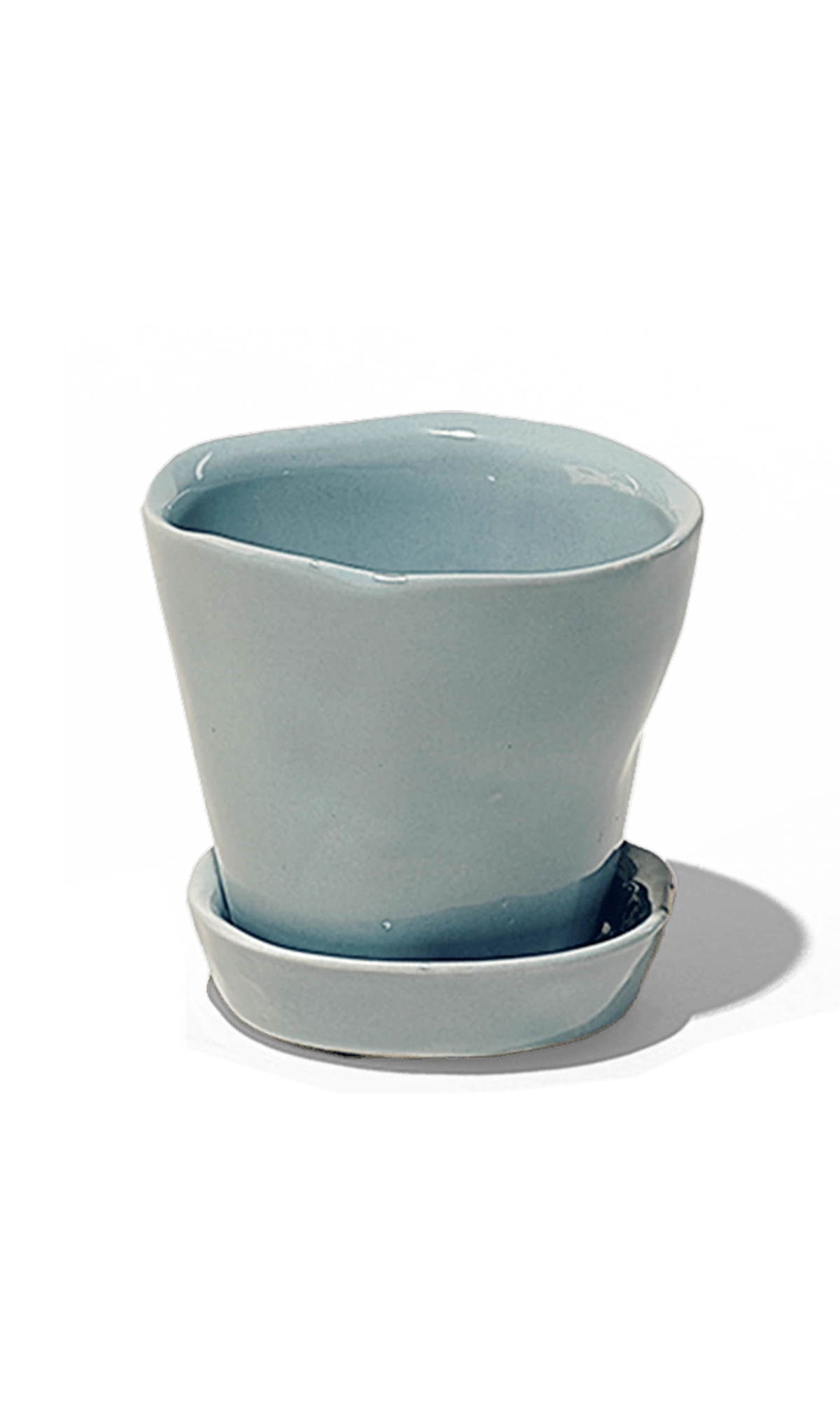Chive Tika new grey ceramic small plant pot with drainage hole and detachable saucer.