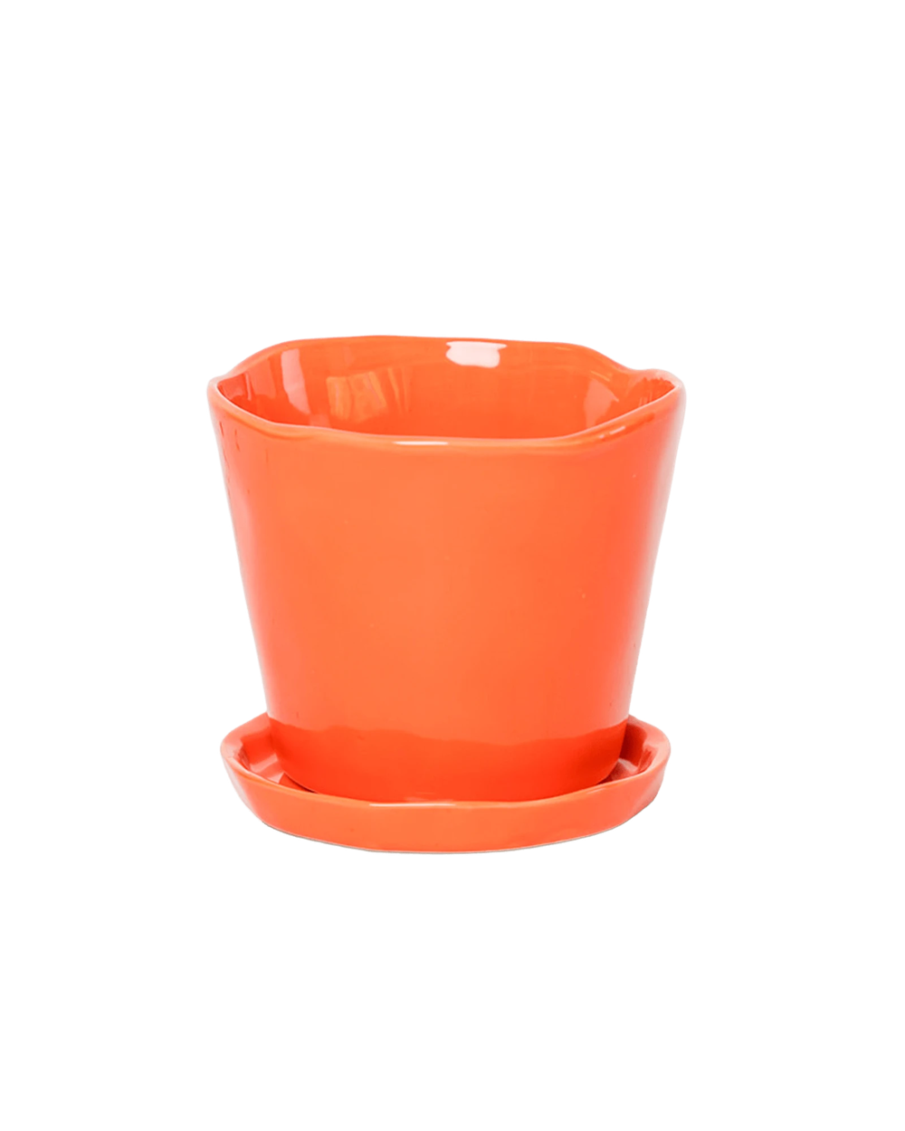 Chive Tika orange ceramic medium plant pot with drainage hole and detachable saucer.