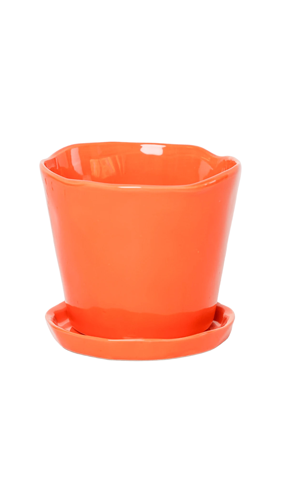 Chive Tika orange ceramic medium plant pot with drainage hole and detachable saucer.