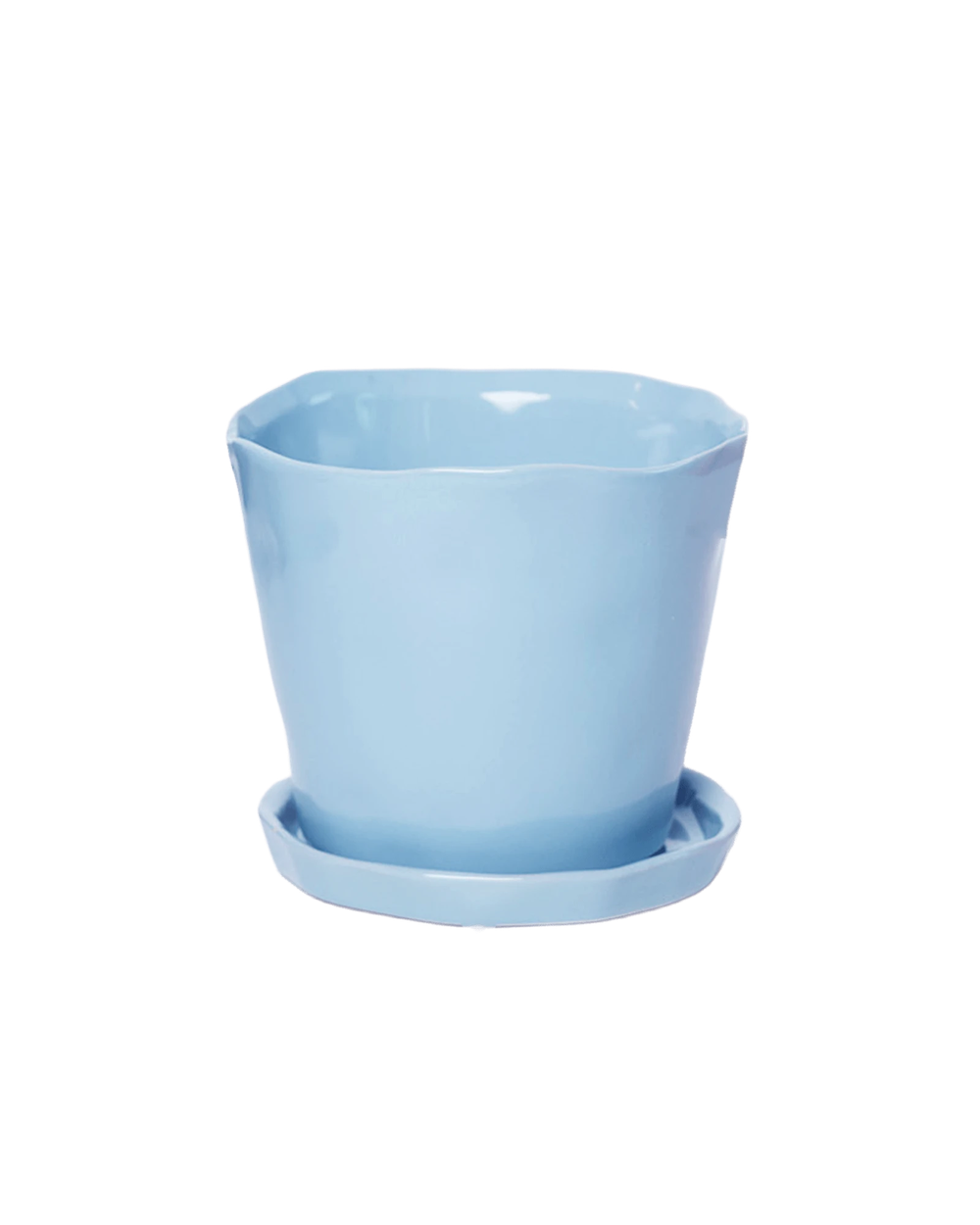 Chive Tika periwinkle ceramic medium plant pot with drainage hole and detachable saucer.