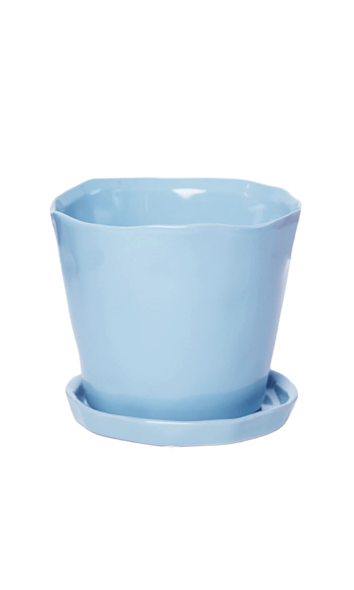 Chive Tika periwinkle ceramic medium plant pot with drainage hole and detachable saucer.