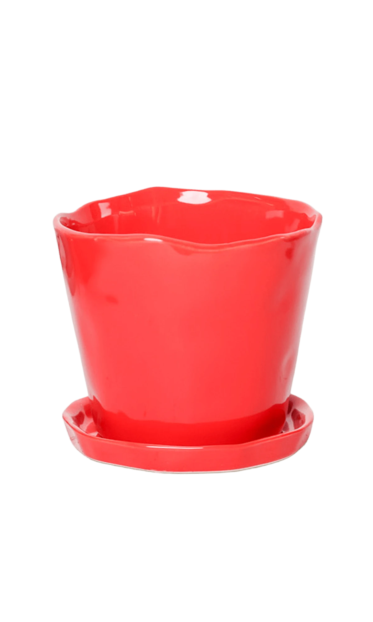 Chive Tika red ceramic medium plant pot with drainage hole and detachable saucer.
