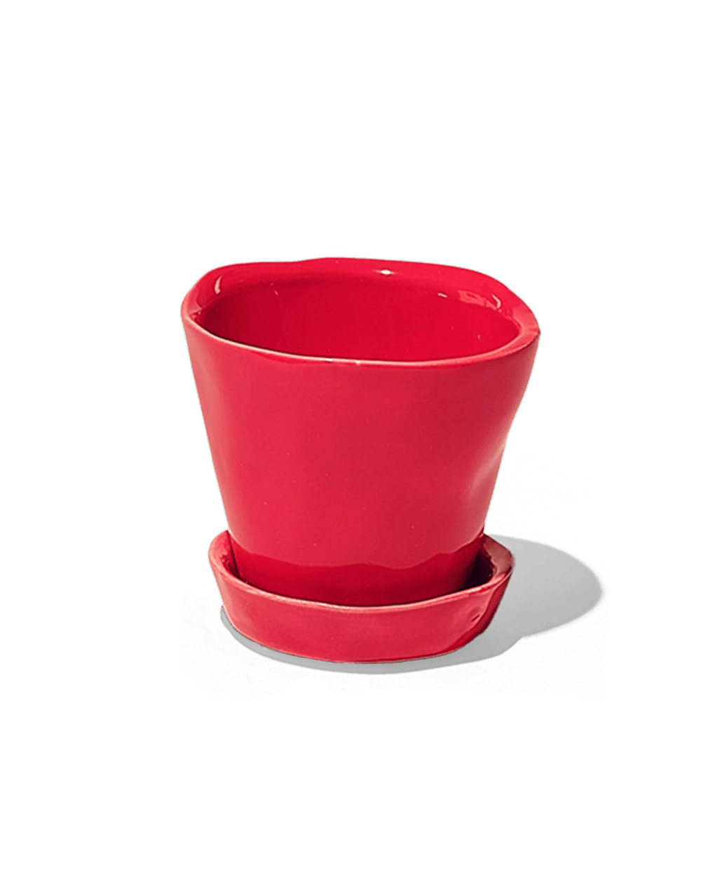 Chive Tika red ceramic small plant pot with drainage hole and detachable saucer.