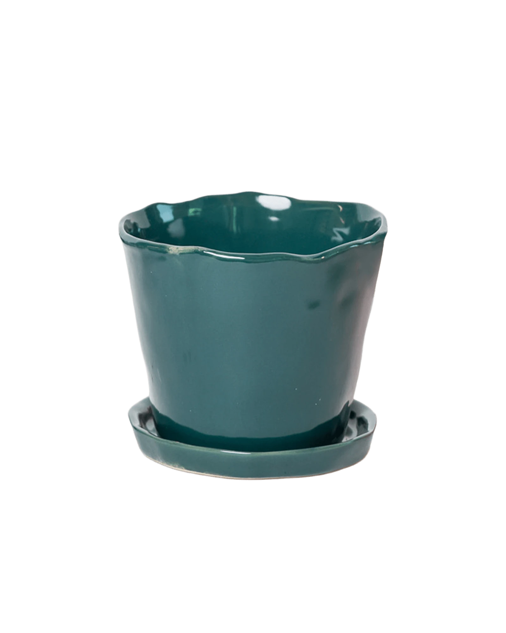 Chive Tika spruce ceramic medium plant pot with drainage hole and detachable saucer.