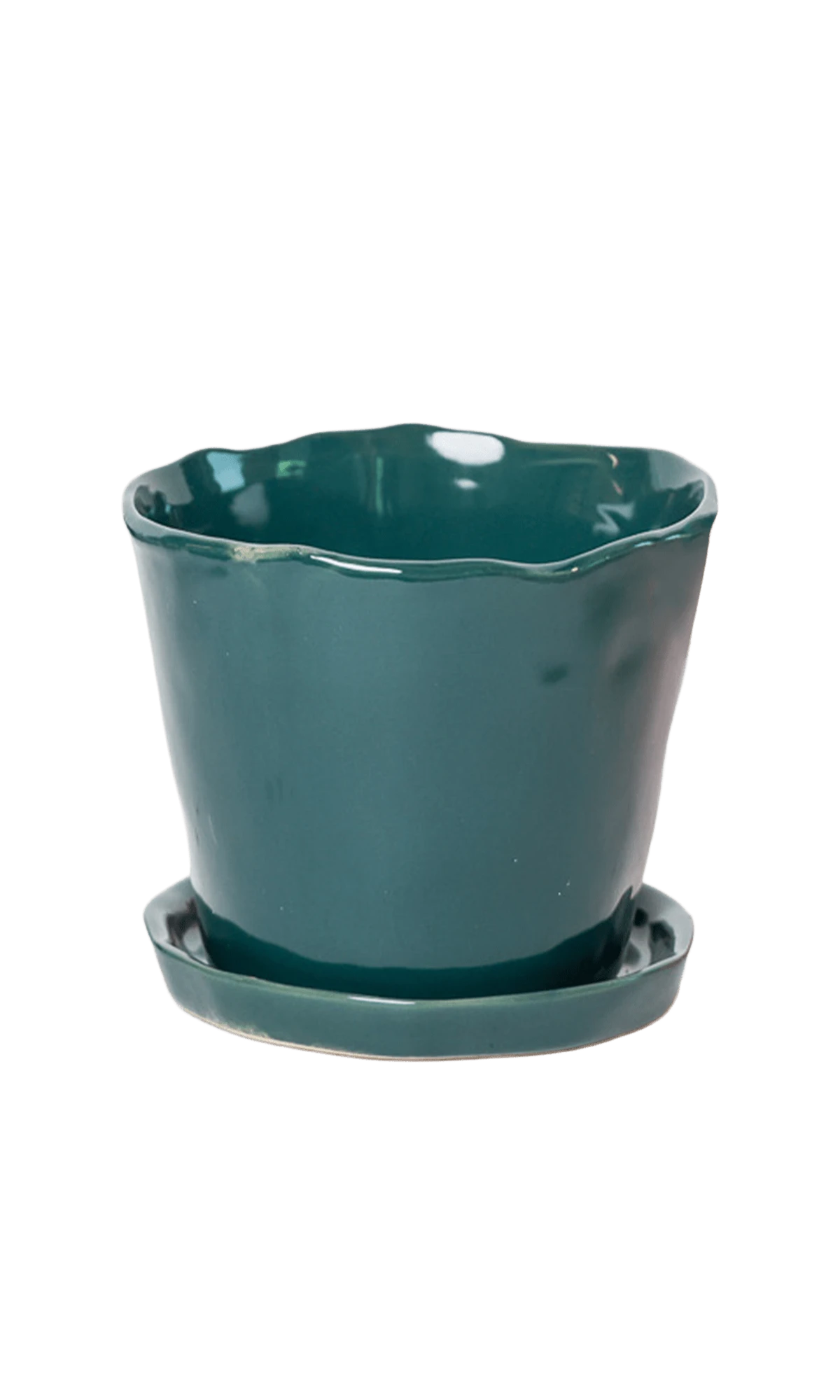 Chive Tika spruce ceramic medium plant pot with drainage hole and detachable saucer.