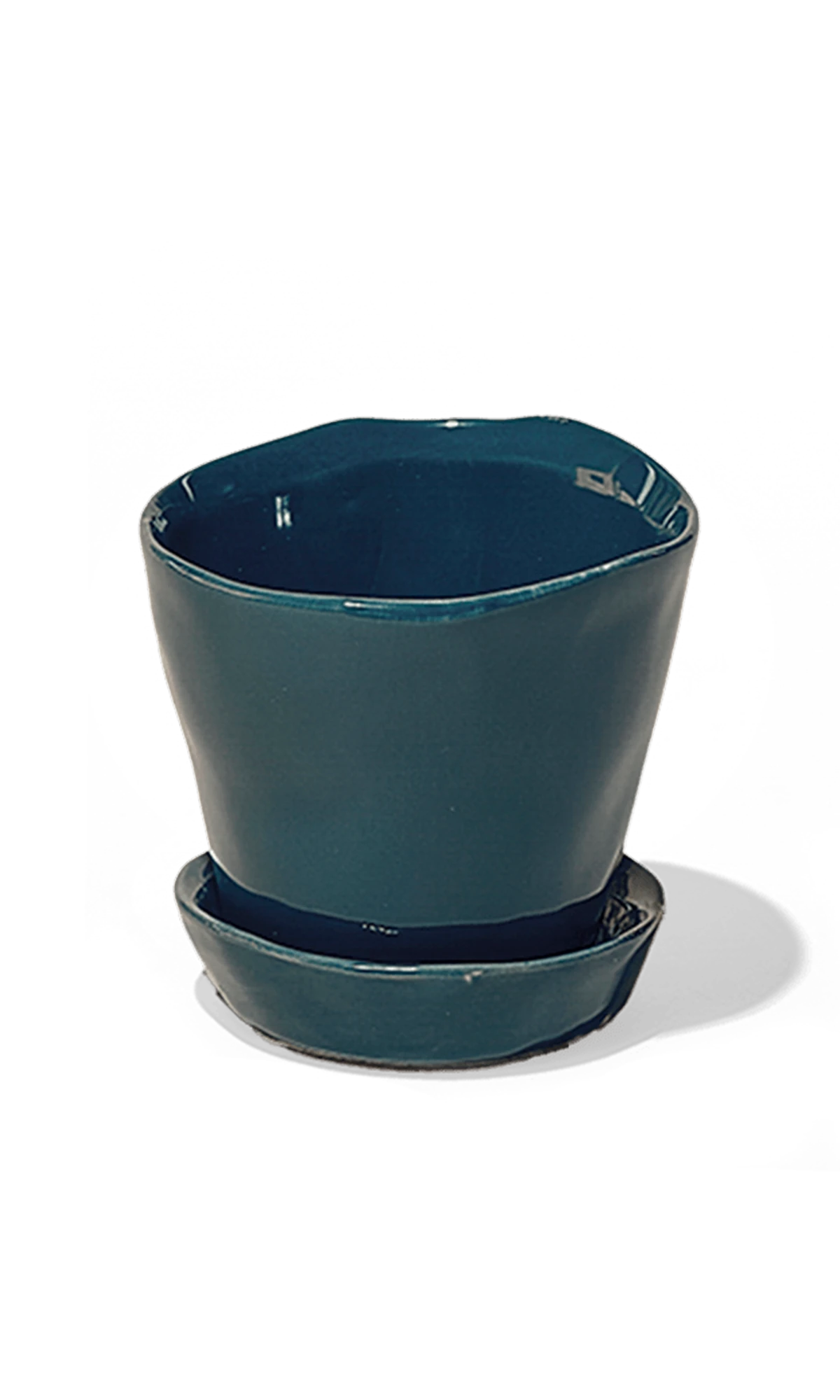 Chive Tika spruce ceramic small plant pot with drainage hole and detachable saucer.