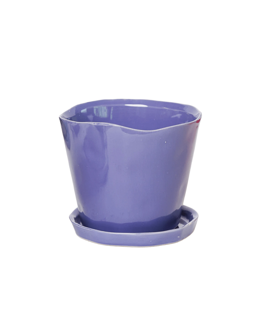 Chive Tika ultra violet ceramic medium plant pot with drainage hole and detachable saucer.