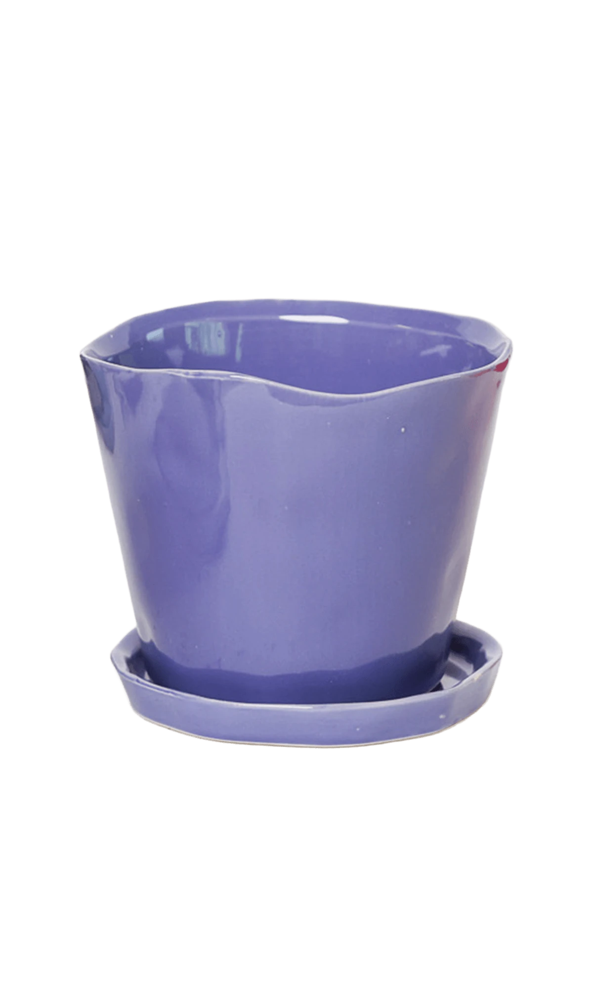 Chive Tika ultra violet ceramic medium plant pot with drainage hole and detachable saucer.