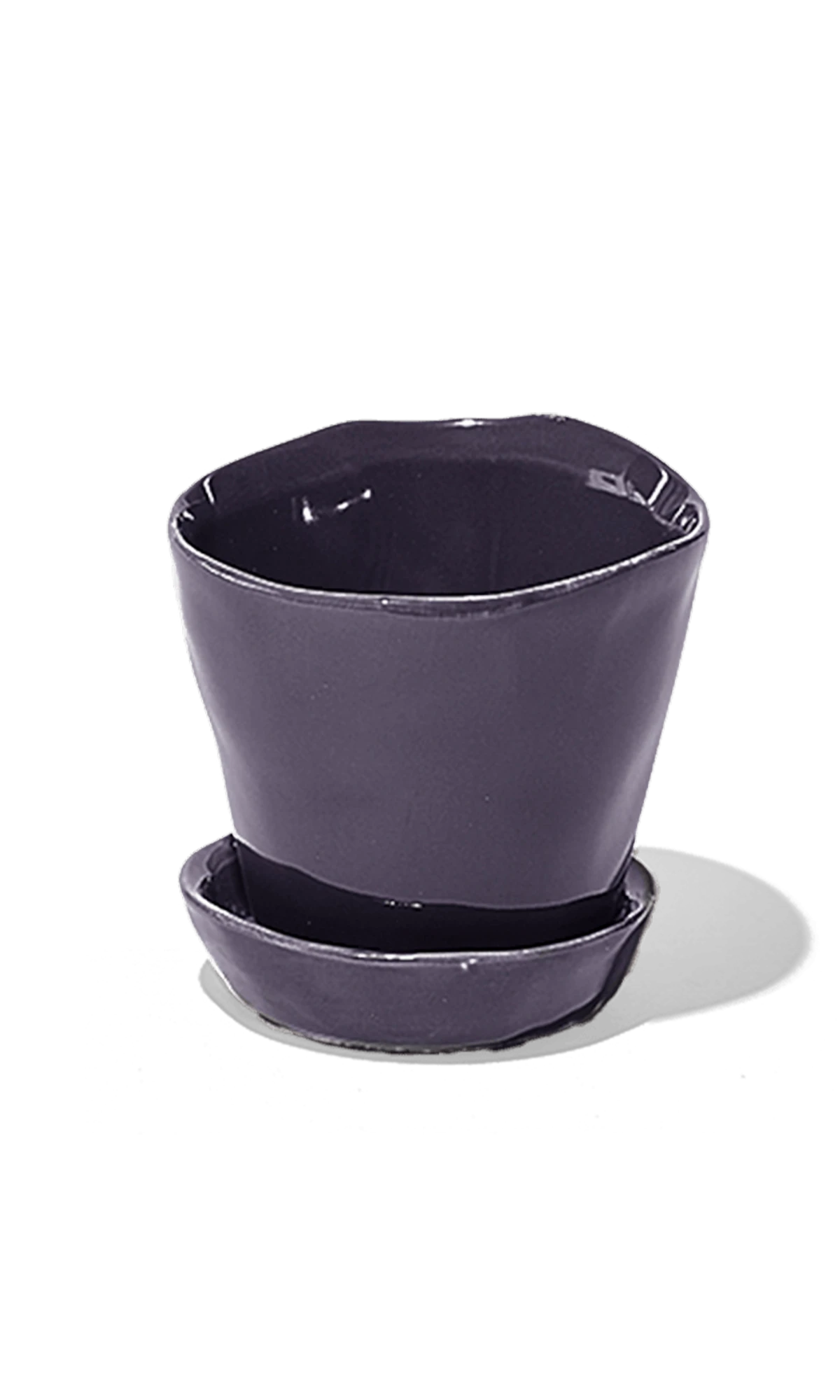 Chive Tika ultra violet ceramic small plant pot with drainage hole and detachable saucer.