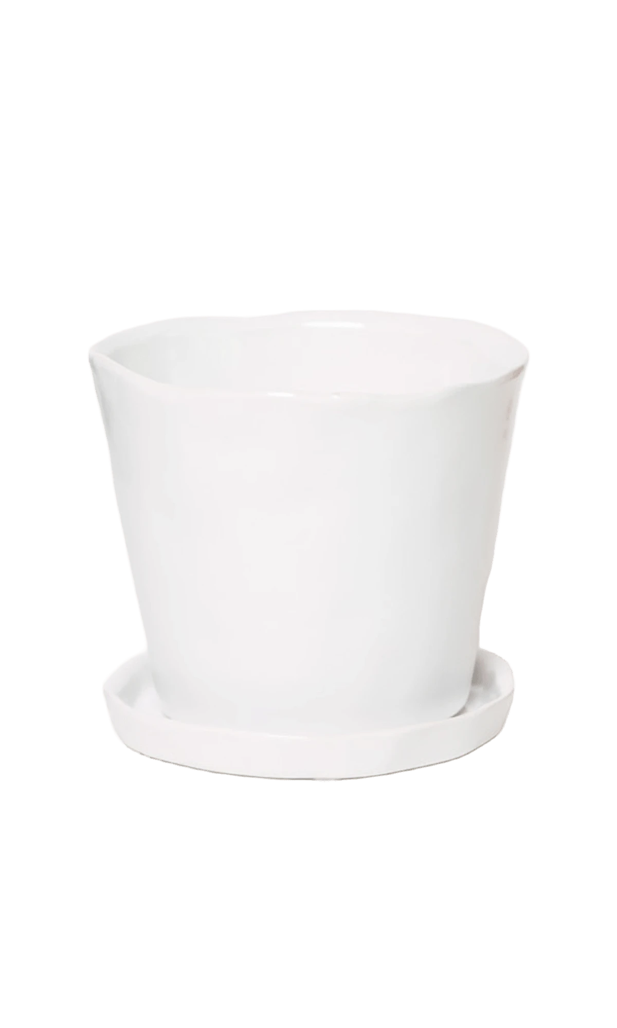 Chive Tika white ceramic medium plant pot with drainage hole and detachable saucer.