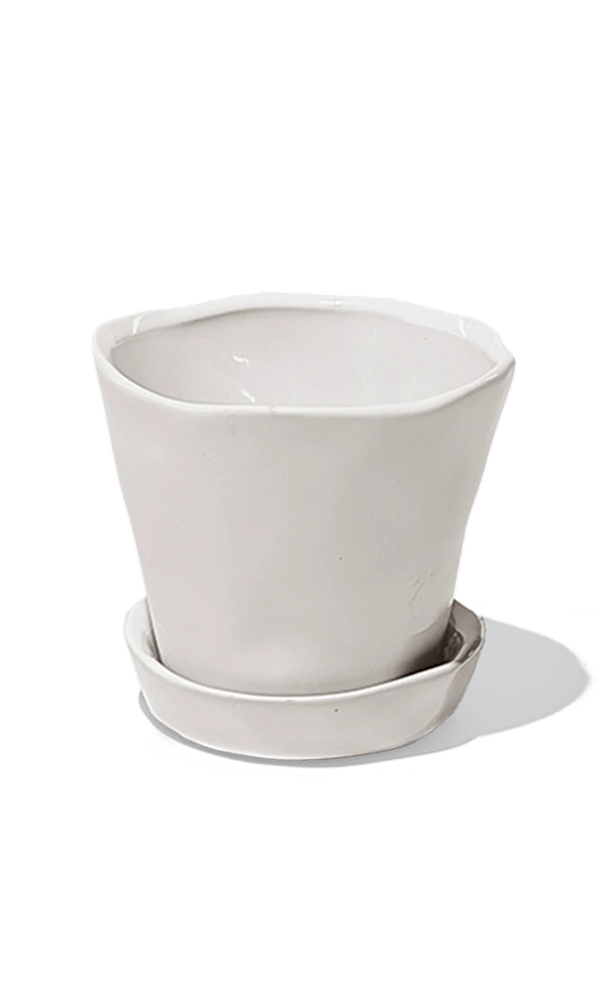 Chive Tika white ceramic small plant pot with drainage hole and detachable saucer.
