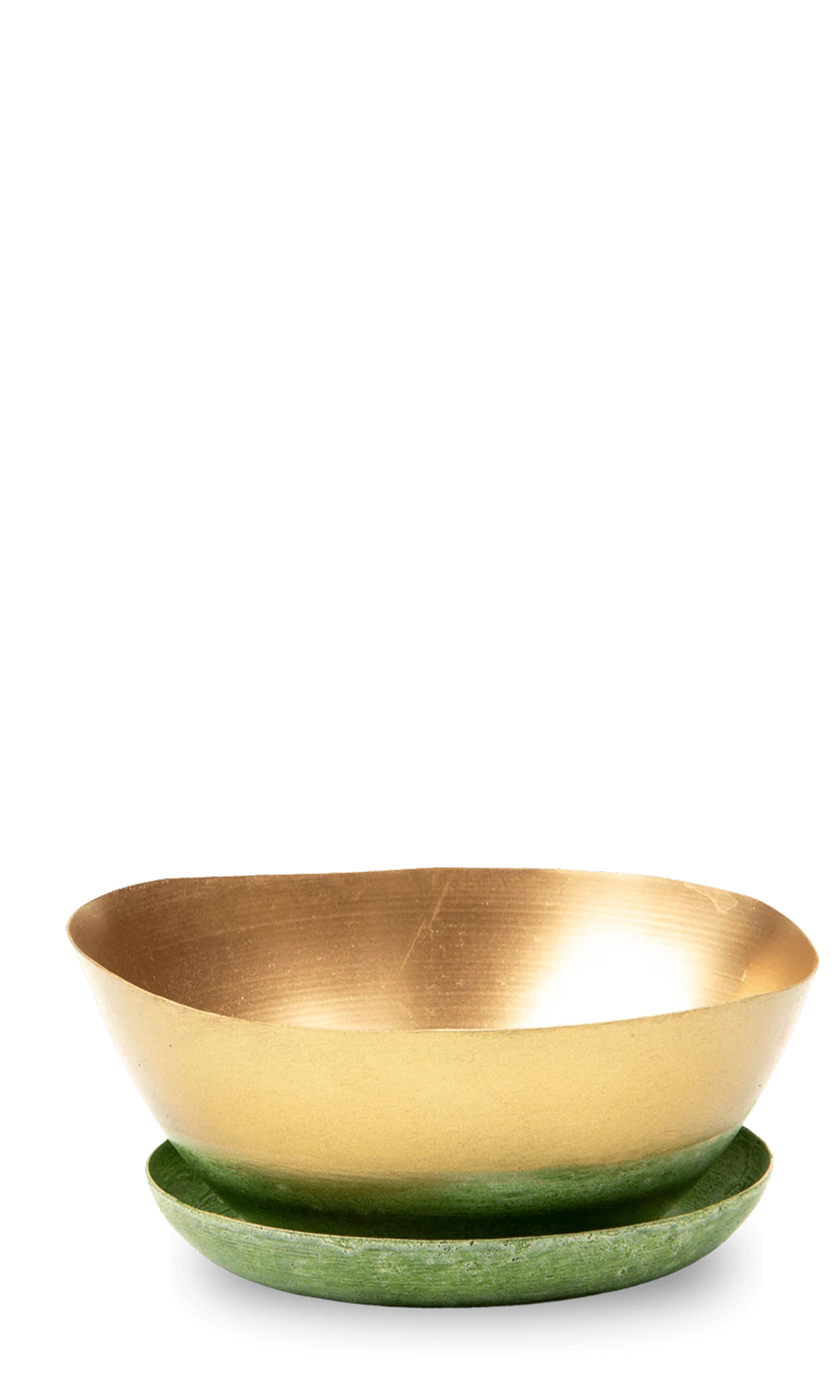 Chive Topper green gold metal small succulent dish with drainage and detachable saucer.