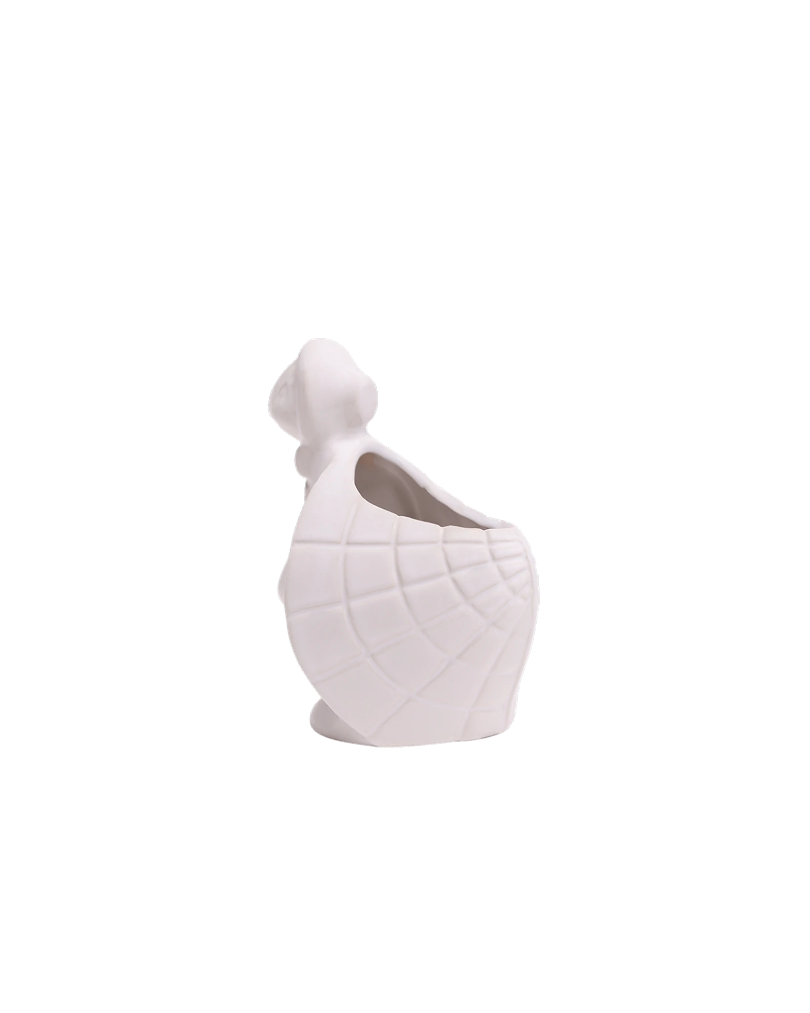 Back view of a Chive Turtle White color ceramic turtle shaped succulent planter with no drainage.