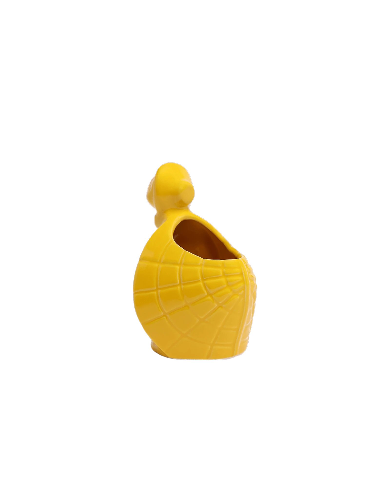 Back view of a Chive Turtle Yellow color ceramic turtle shaped succulent planter with no drainage.