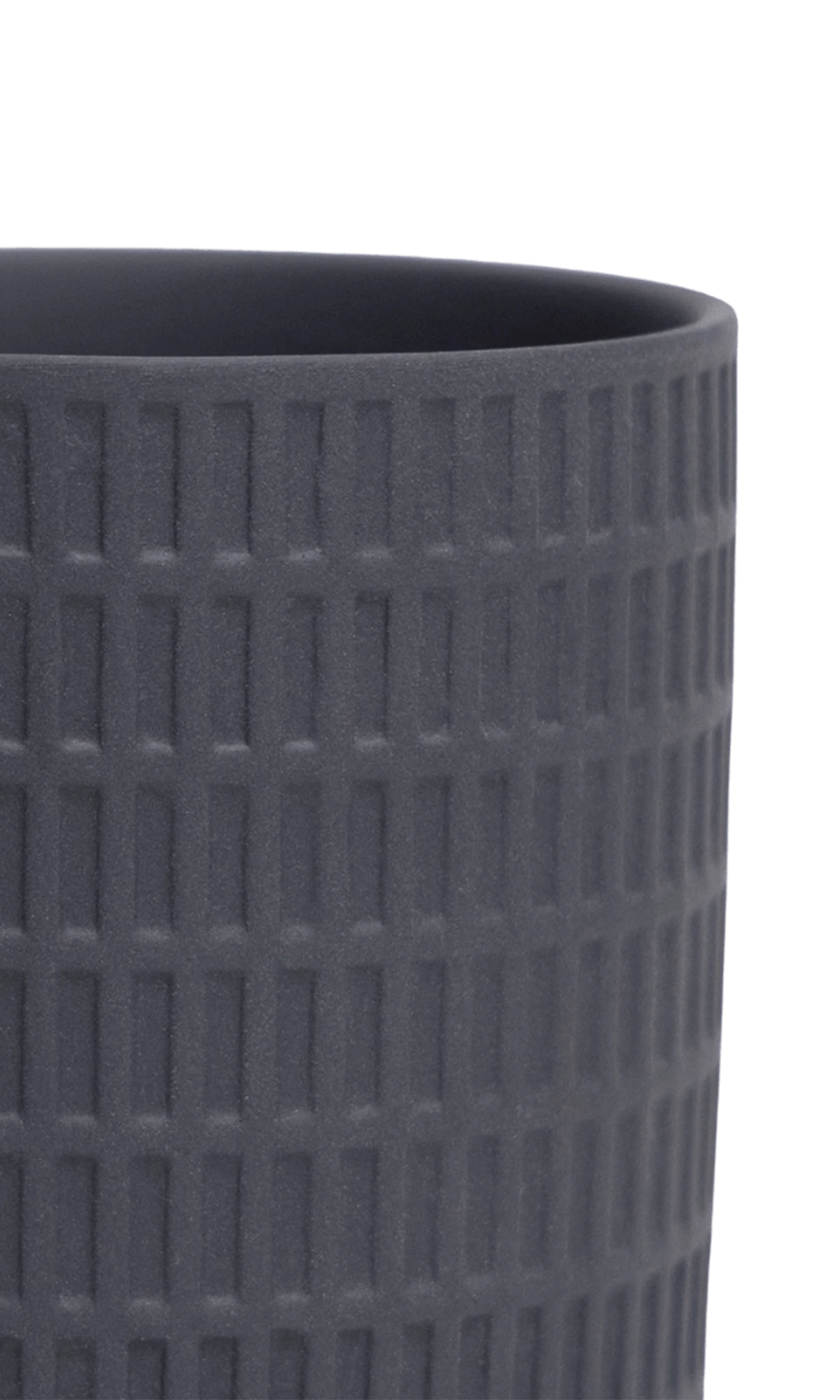 Close-up of the Chive Virago A small black porcelain pot showing the color and textured finish.