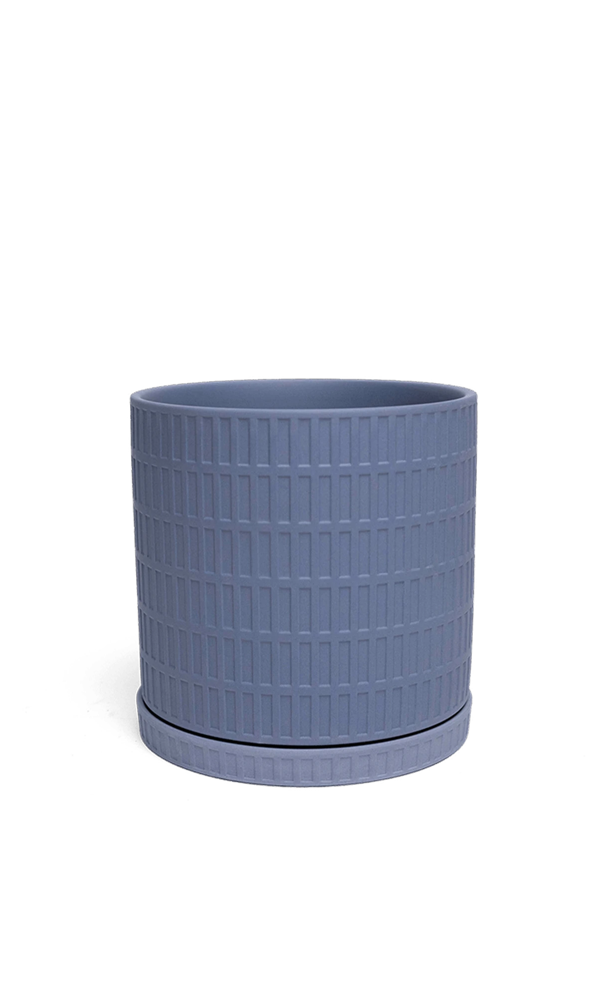 Chive Virago A large blue grey porcelain pot with drainage hole and detachable saucer.