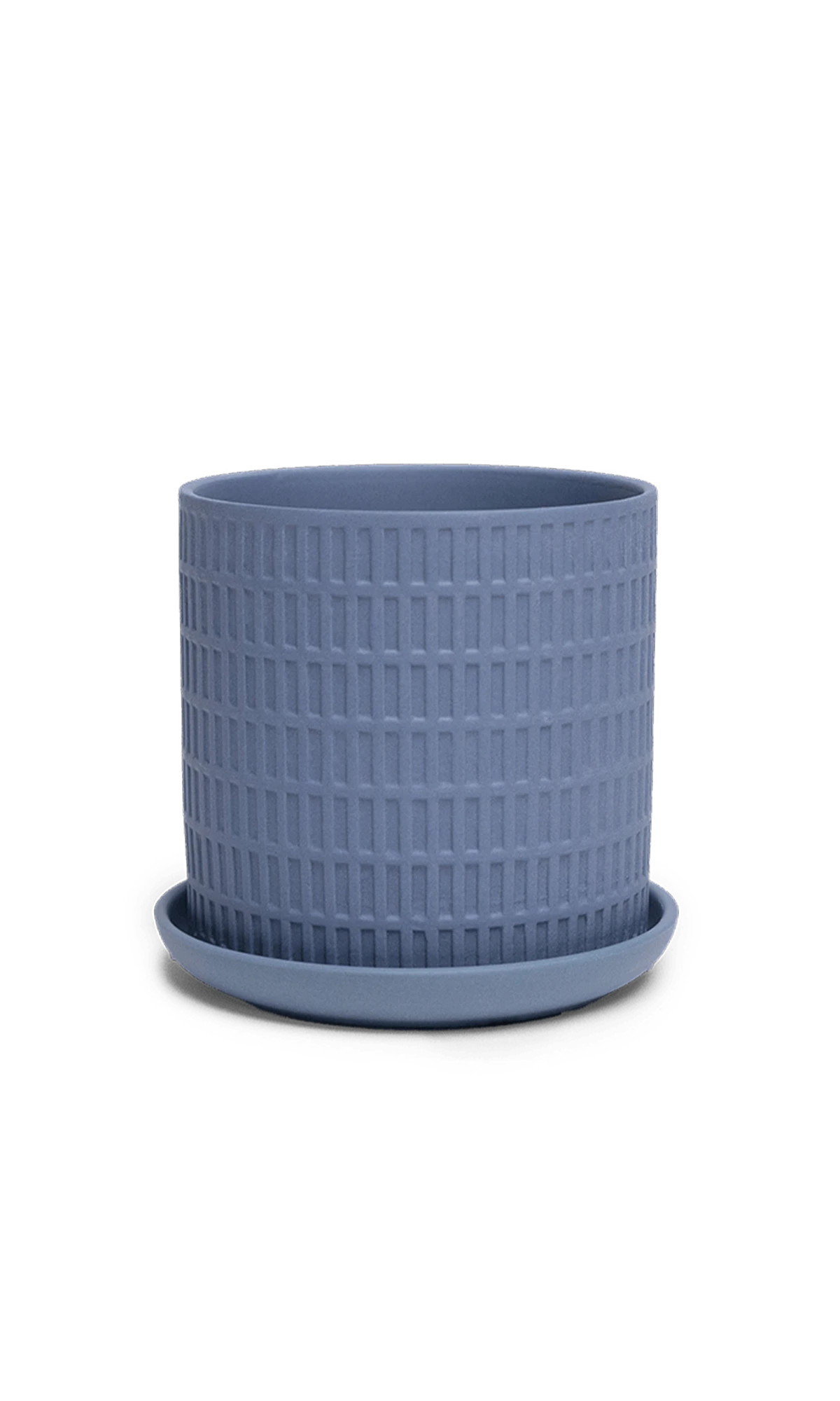 Chive Virago A medium blue grey porcelain pot with drainage hole and detachable saucer.