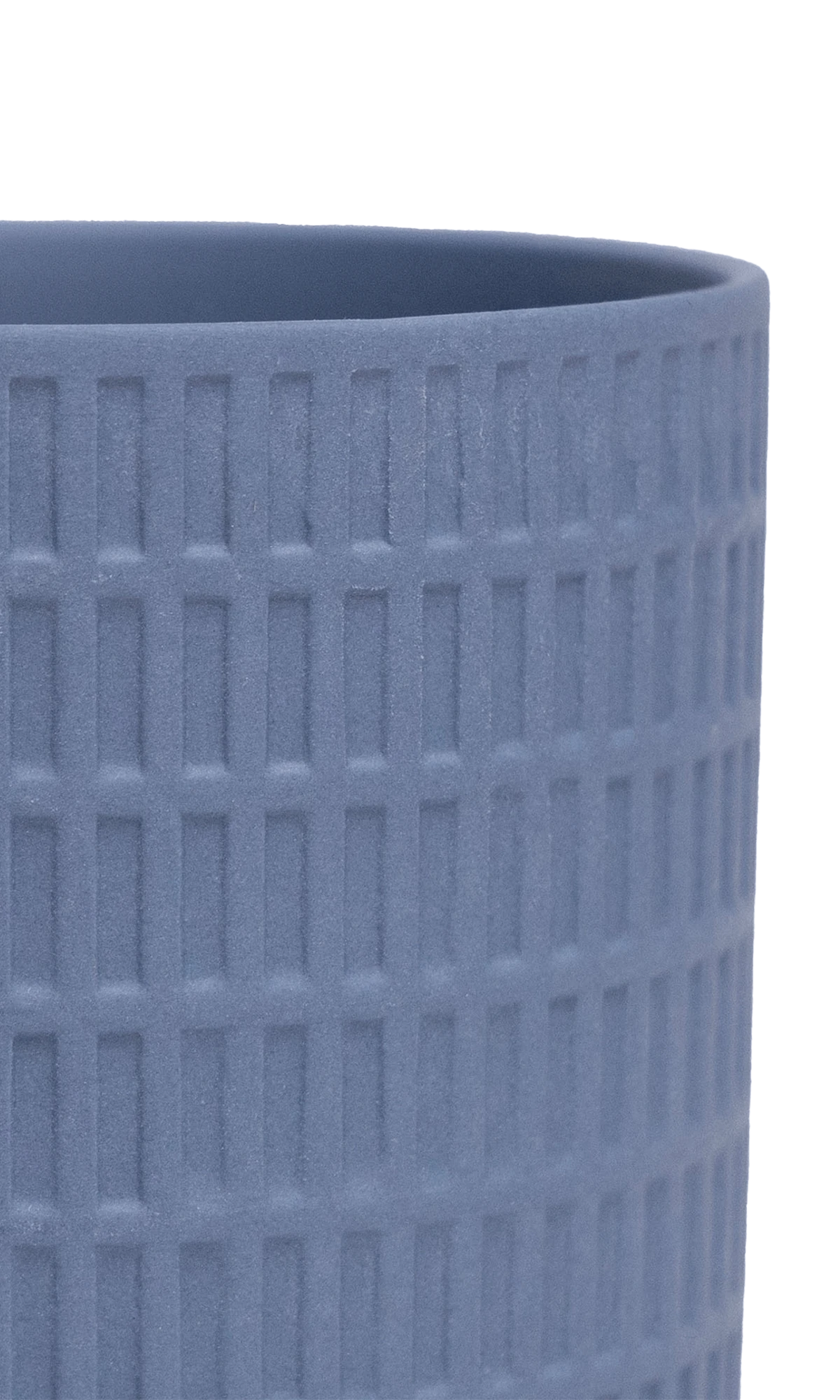 Close-up of the Chive Virago A medium blue grey porcelain pot showing the color and textured finish.
