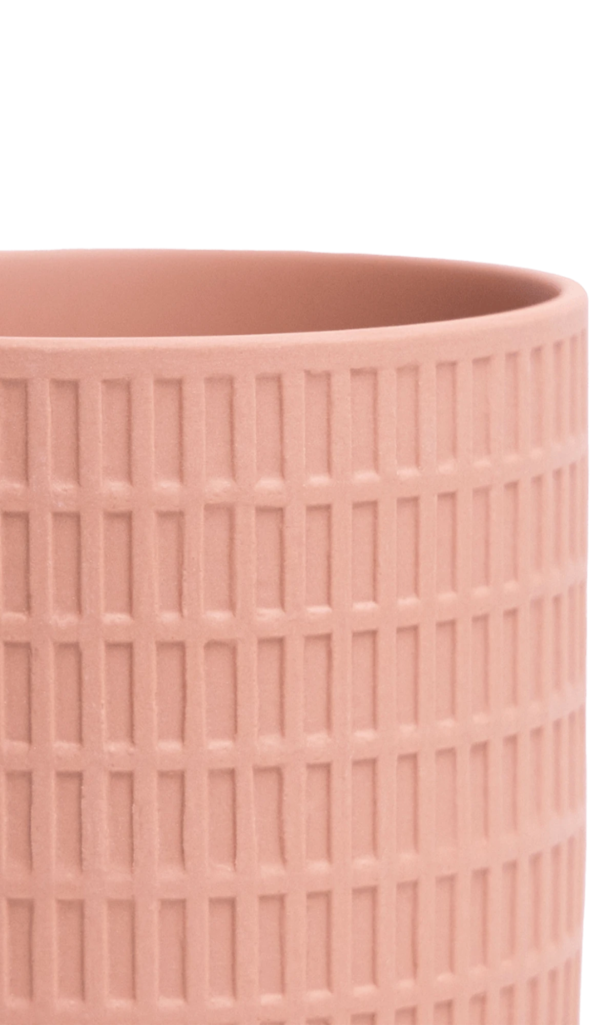 Close-up of the Chive Virago A medium clay terracotta porcelain pot showing the color and textured finish.