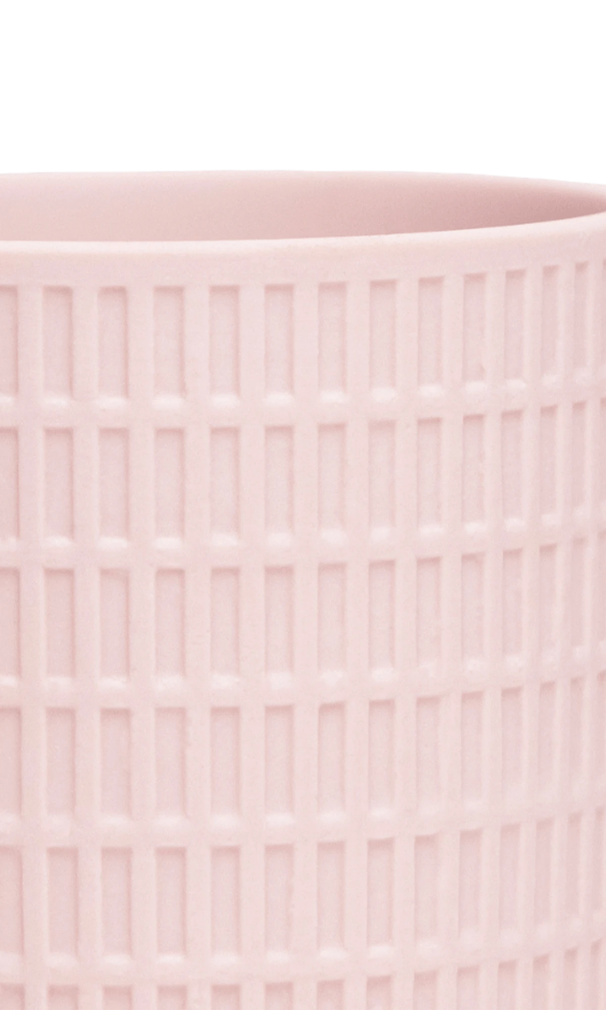 Close-up of the Chive Virago A medium soft pink porcelain pot showing the color and textured finish.