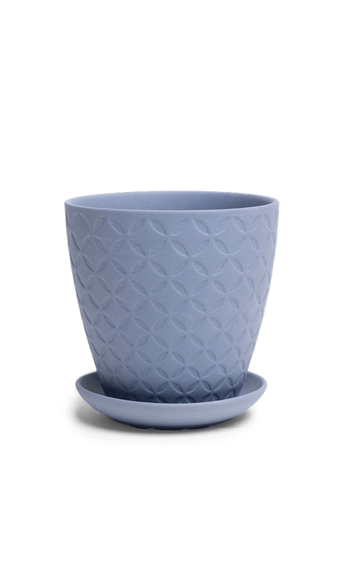 Chive Virago B medium blue grey porcelain pot with drainage hole and detachable saucer.