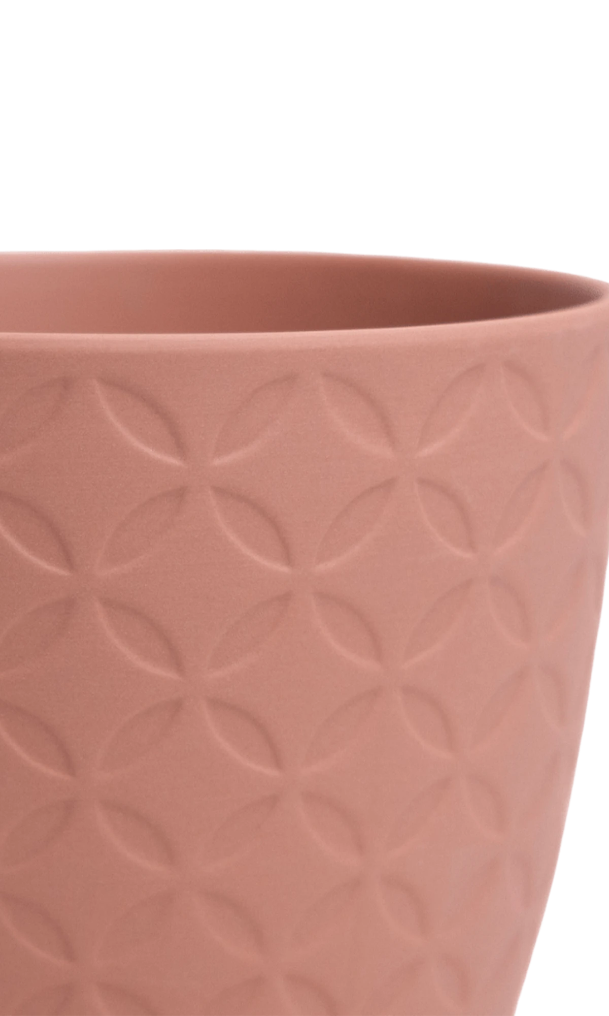 Close-up of the Chive Virago B medium clay terracotta porcelain pot showing the color and textured finish.