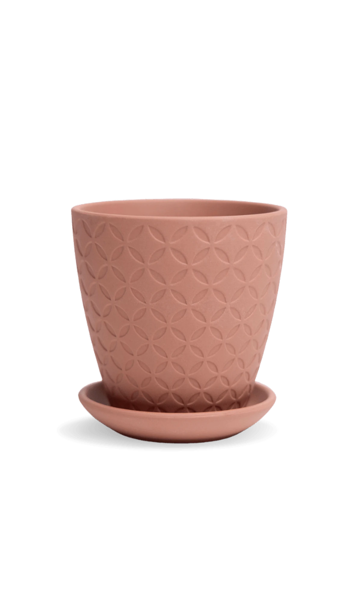 Chive Virago B small clay terracotta porcelain pot with drainage hole and detachable saucer.