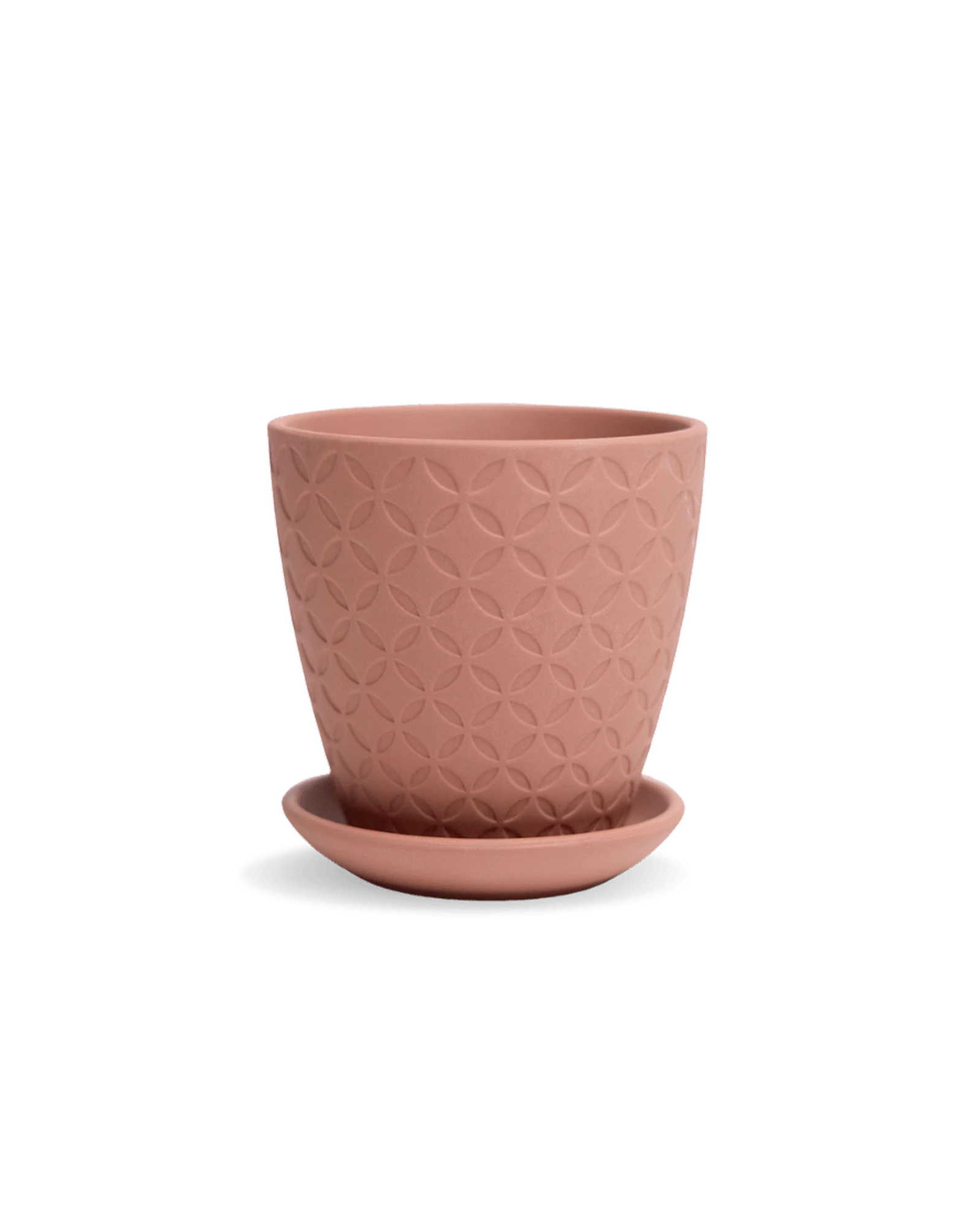 Chive Virago B small clay terracotta porcelain pot with drainage hole and detachable saucer.
