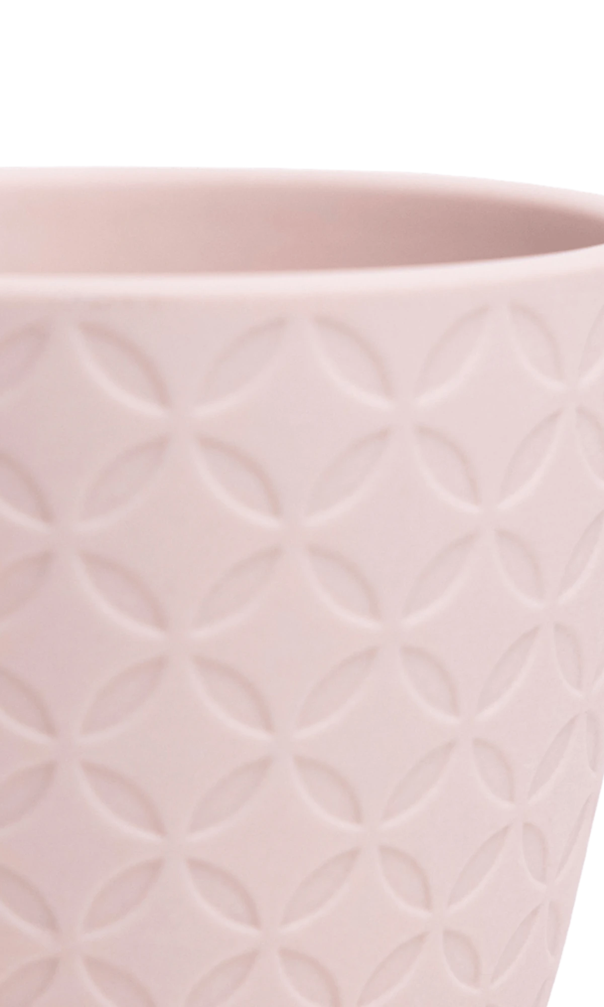 Close-up of the Chive Virago B small soft pink porcelain pot showing the color and textured finish.