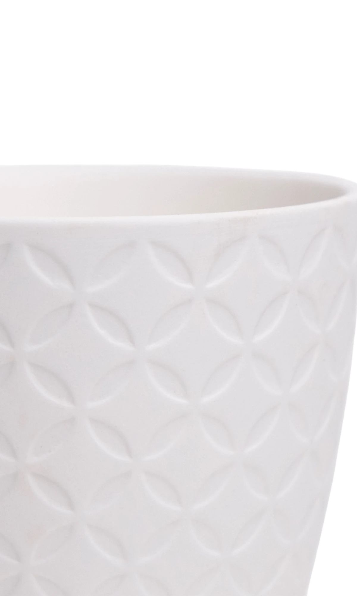 Close-up of the Chive Virago B small white porcelain pot showing the color and textured finish.
