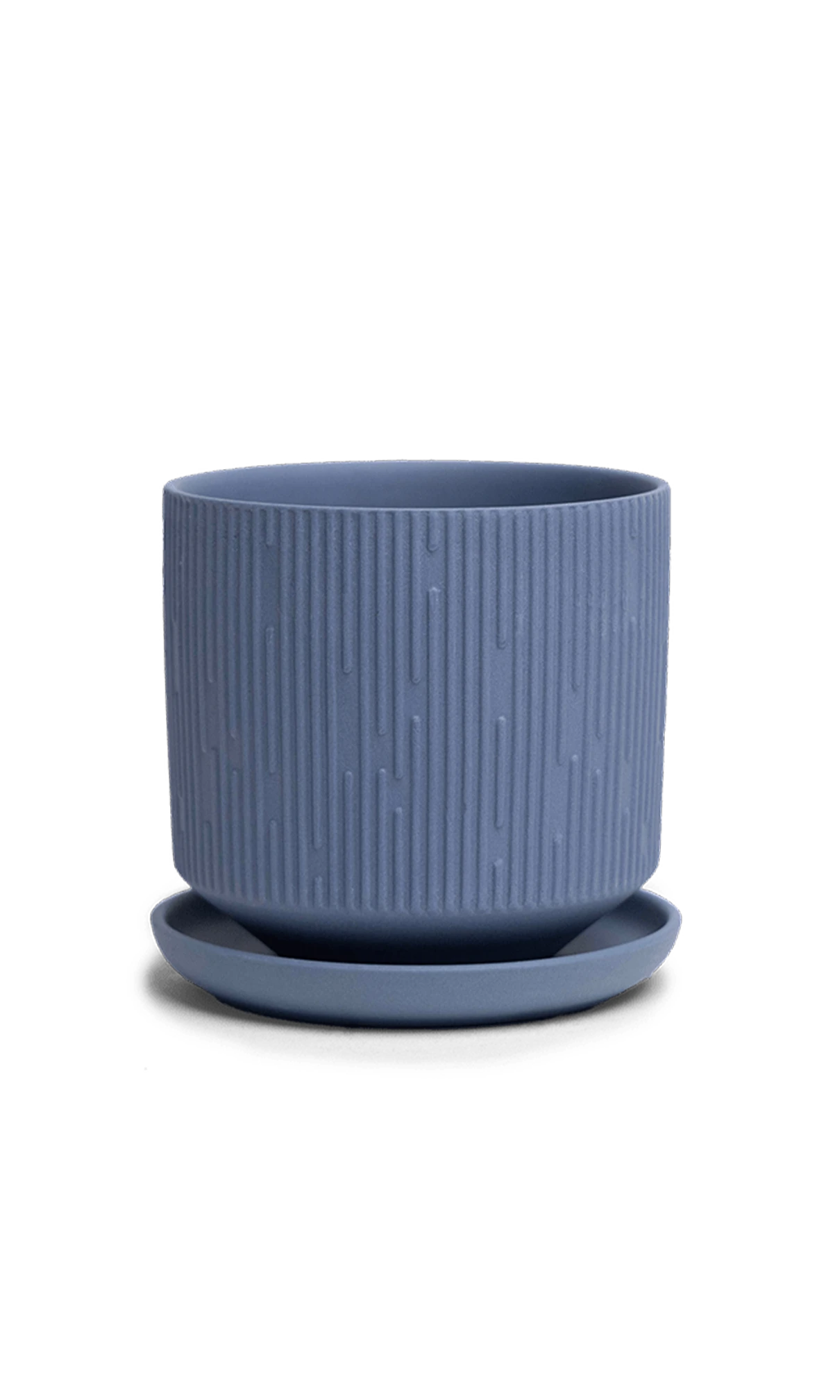 Chive Virago C medium blue grey porcelain pot with drainage hole and detachable saucer.